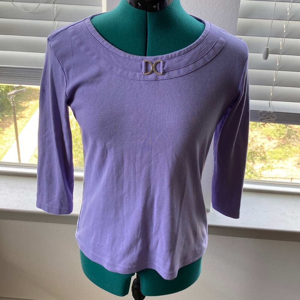 Karen Scott purple and silver midi sleeve shirt.
